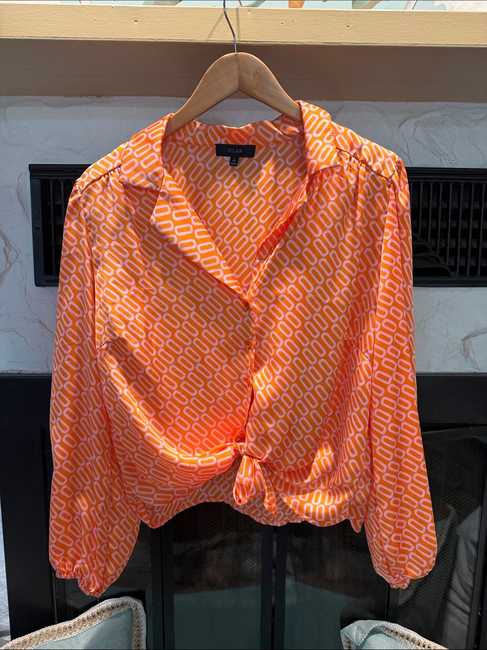 Orange Geometric Button-Front Women's Blouse